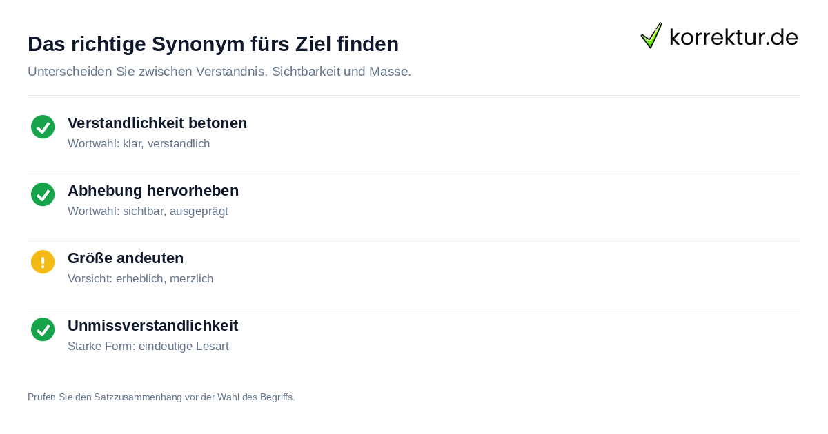 Checkliste korrektes Synonym Deutlich wählen