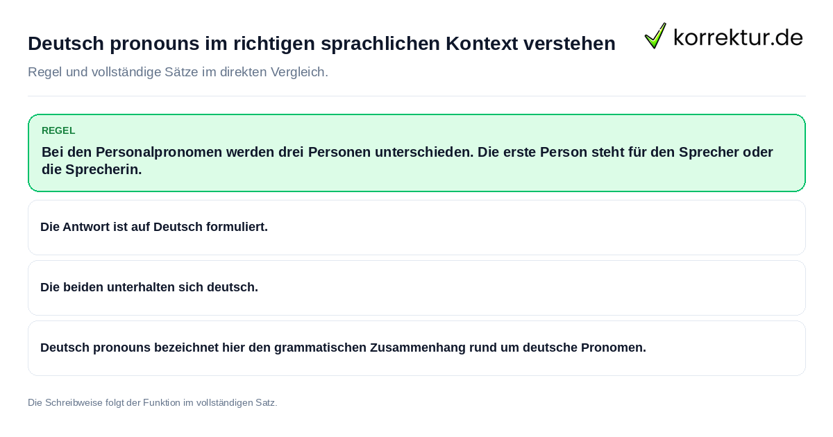Konkrete Regel und vollständige Beispielsätze zu Deutsch pronouns im richtigen sprachlichen Kontext
