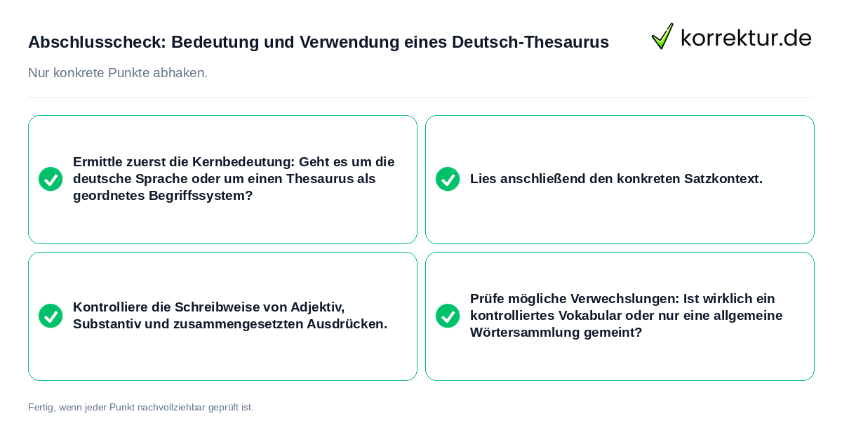 Konkreter Abschlusscheck zu Bedeutung und Verwendung eines Deutsch-Thesaurus