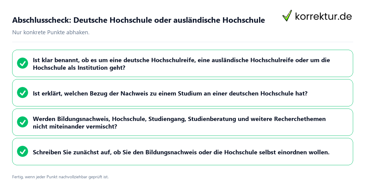 Konkreter Abschlusscheck zu Deutsche Hochschule oder ausländische Hochschule
