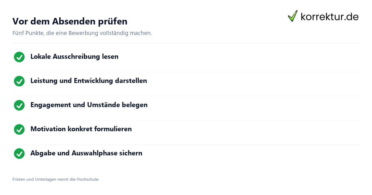 Vor dem Absenden prüfen Deutschlandstipendium Checkliste
