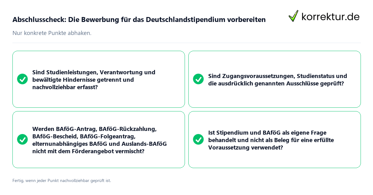 Abschlusscheck: Vorbereitung für das Deutschlandstipendium Konkreter Abschlusscheck zu Vorbereitung für das Deutschlandstipendium
