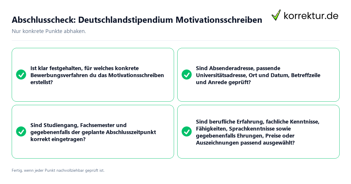 Abschlusscheck: Deutschlandstipendium Motivationsschreiben Konkreter Abschlusscheck zu Deutschlandstipendium Motivationsschreiben