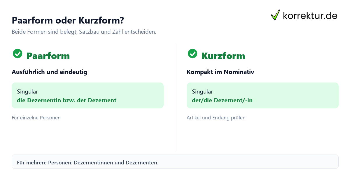 Dezernent richtig gendern: Formen sicher verwenden mit Paarform und Kurzform