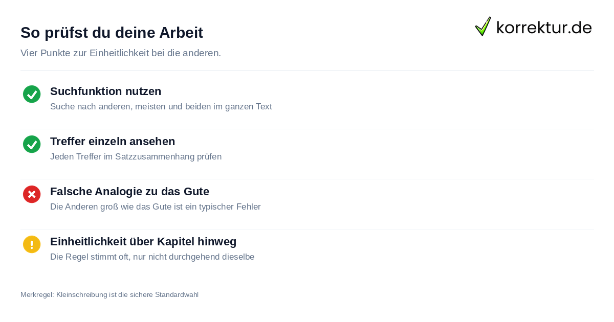 So prüfst du deine Arbeit Prüfschritte für die anderen groß oder klein in der Arbeit