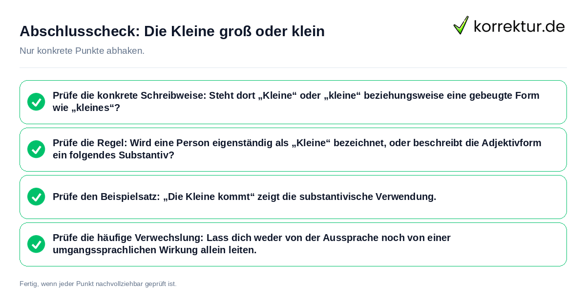Konkreter Abschlusscheck zu Die Kleine groß oder klein