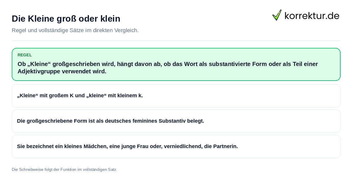 Konkrete Regel und vollständige Beispielsätze zu Die Kleine groß oder klein