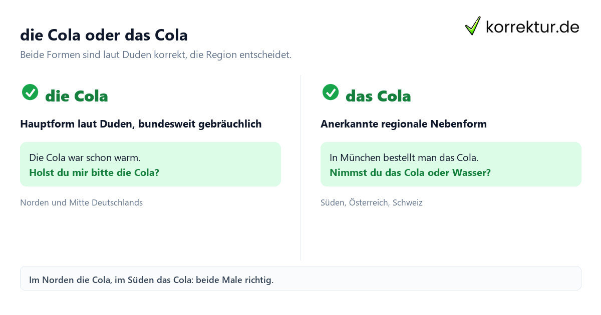die Cola oder das Cola die oder das Cola: Vergleich der beiden Artikel