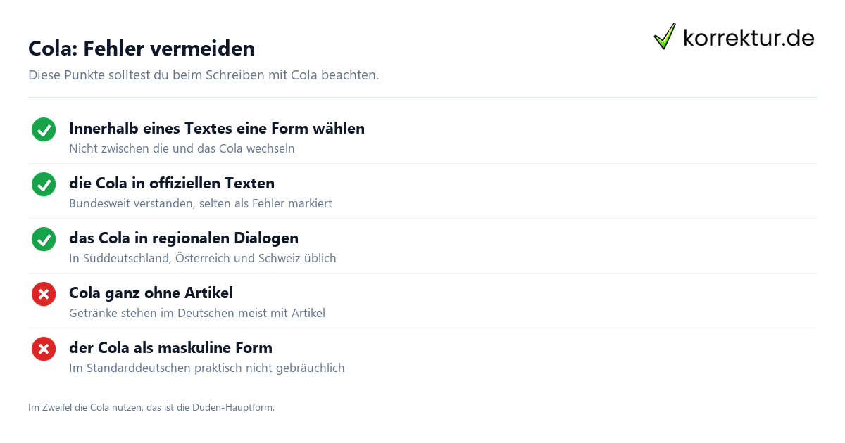 Cola: Fehler vermeiden die oder das Cola: Regeln und typische Fehler im Überblick