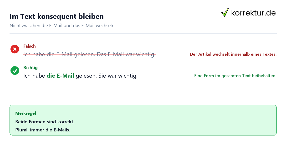 Im Text konsequent bleiben Die oder das E-Mail: Einheitliche Artikel richtig verwenden