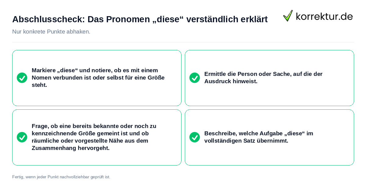 Konkreter Abschlusscheck zu Das Pronomen „diese“ verständlich erklärt