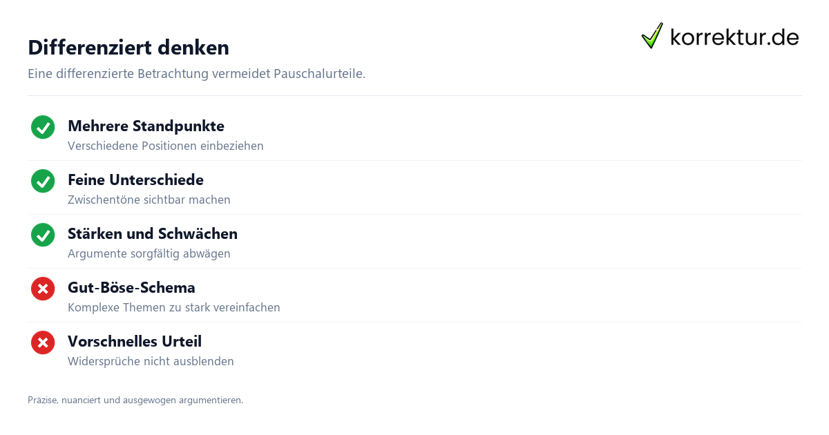 Differenziert Bedeutung: Merkmale einer differenzierten Sichtweise