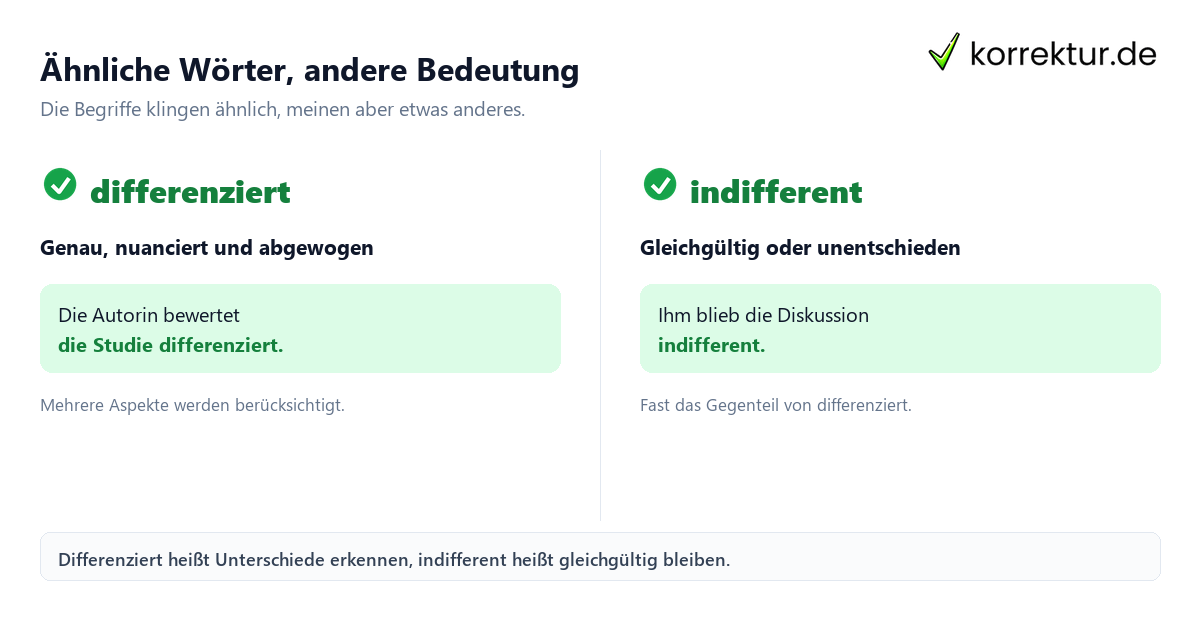 Differenziert Bedeutung im Vergleich zu different und indifferent