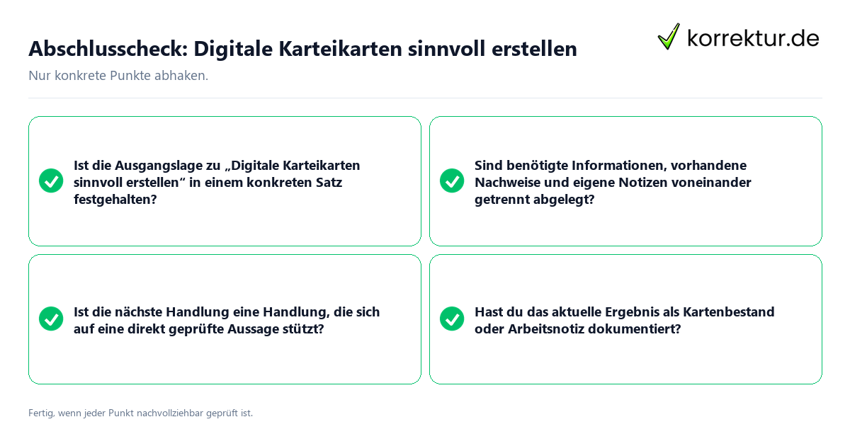 Konkreter Abschlusscheck zu Digitale Karteikarten sinnvoll erstellen