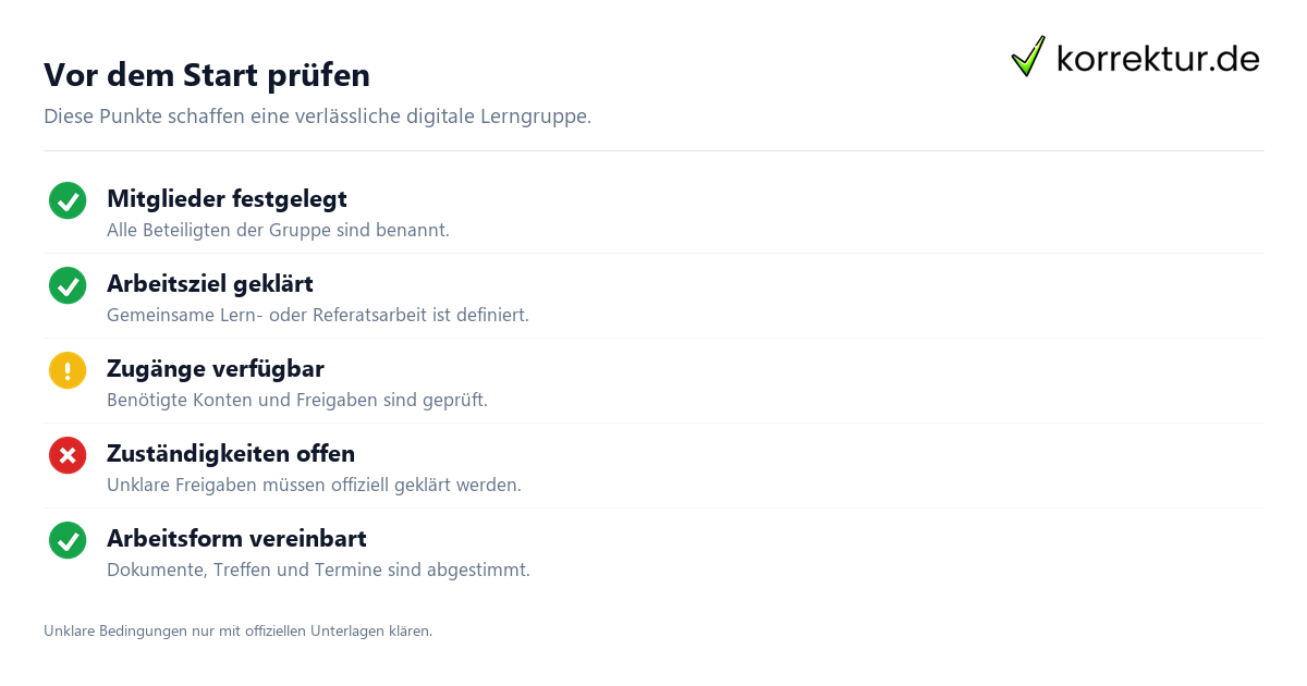 Vor dem Start prüfen Eine digitale Lerngruppe für das Studium gründen mit klaren Voraussetzungen