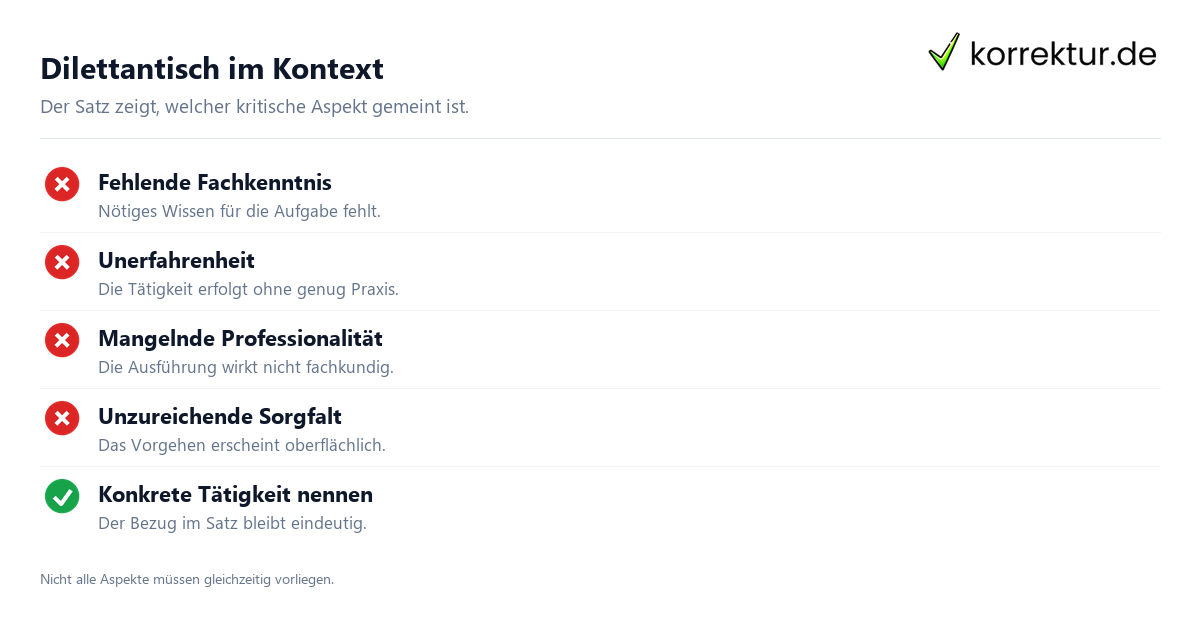 Dilettantisch richtig verstehen und verwenden: Bedeutung im Kontext prüfen