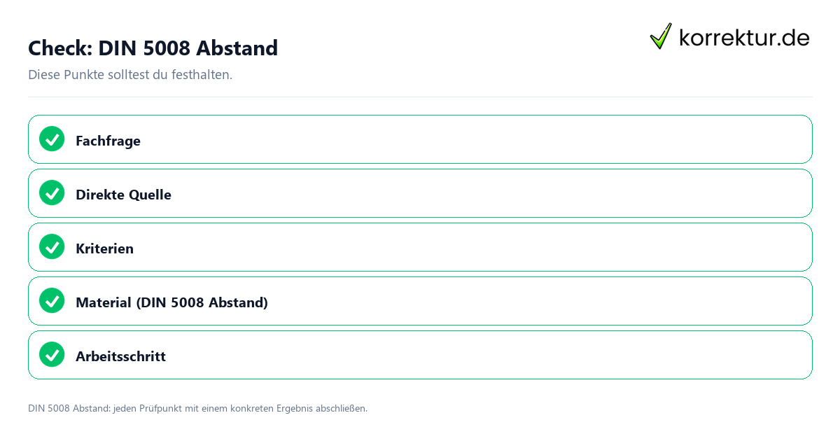 DIN 5008 Abstand mit einer themenspezifischen Checkliste