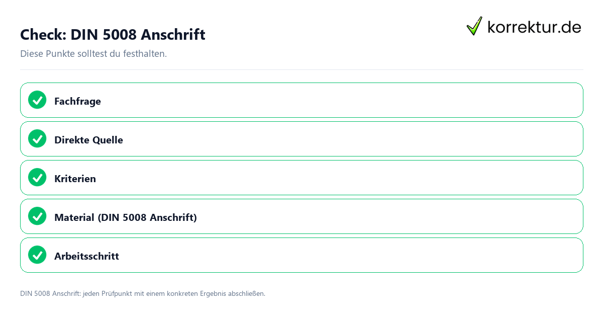 Check: DIN 5008 Anschrift DIN 5008 Anschrift mit einer themenspezifischen Checkliste