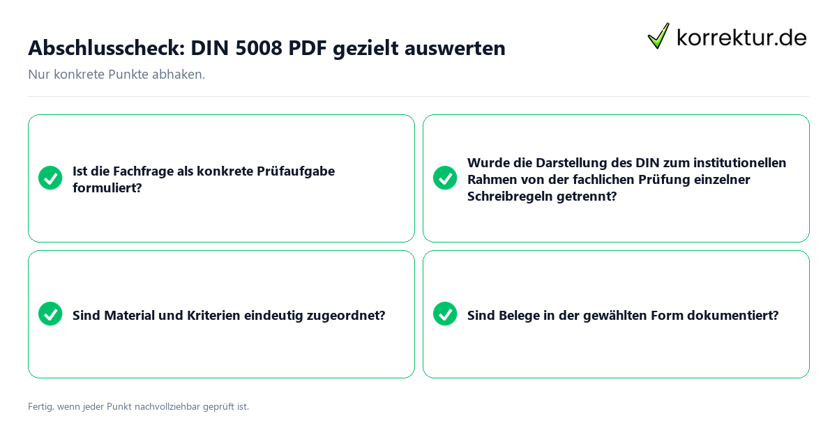 Konkreter Abschlusscheck zu DIN 5008 PDF gezielt auswerten