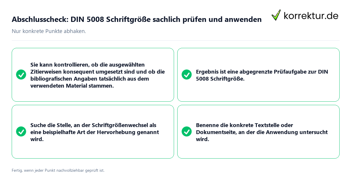 Abschlusscheck: DIN 5008 Schriftgröße sachlich prüfen und anwenden Konkreter Abschlusscheck zu DIN 5008 Schriftgröße sachlich prüfen und anwenden