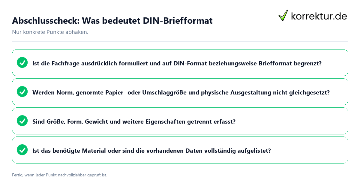 Konkreter Abschlusscheck zu Was bedeutet DIN-Briefformat