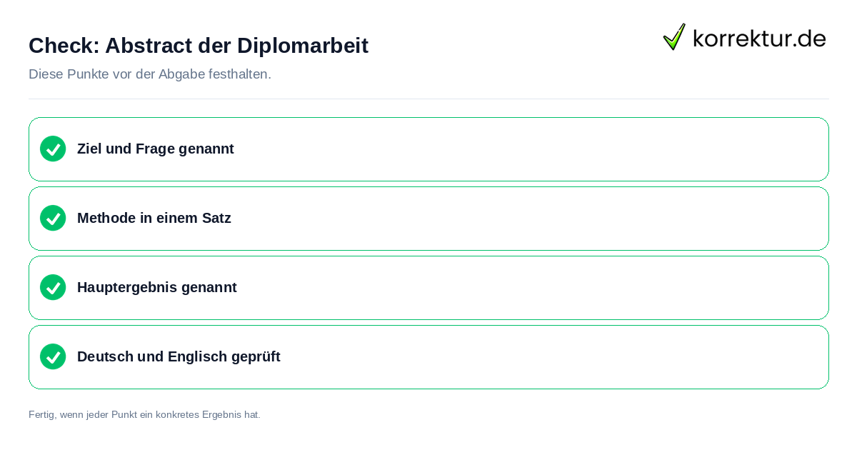 Abstract der Diplomarbeit: Prüfliste mit vier Punkten