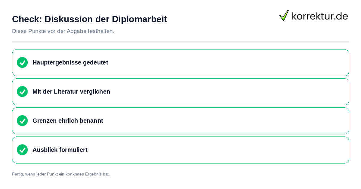 Diskussion der Diplomarbeit: Prüfliste mit vier Punkten