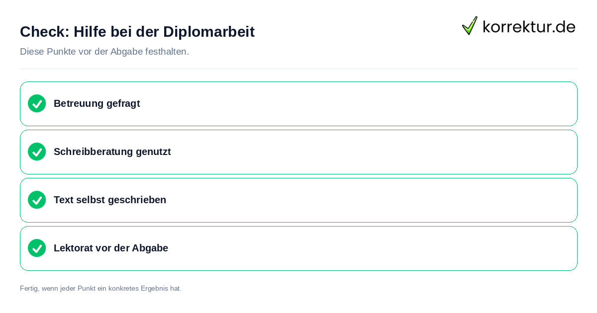 Check: Hilfe bei der Diplomarbeit Hilfe bei der Diplomarbeit: Prüfliste mit vier Punkten