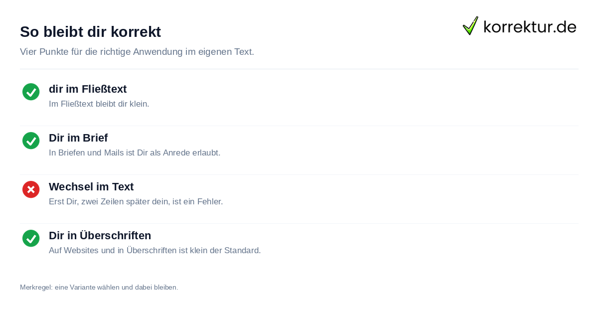 Checkliste zur Regel dir groß oder klein schreiben