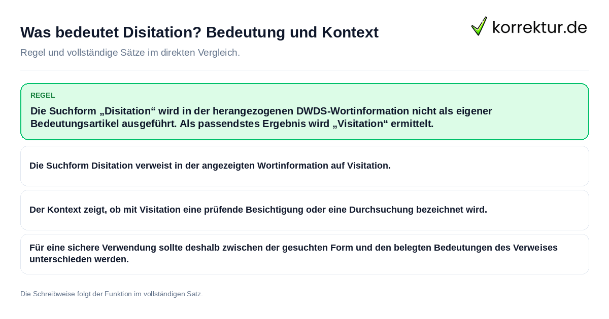 Konkrete Regel und vollständige Beispielsätze zu Was bedeutet Disitation? Bedeutung und Kontext