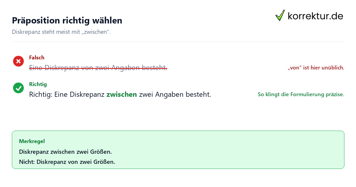 Diskrepanz Bedeutung: richtige Präposition verwenden