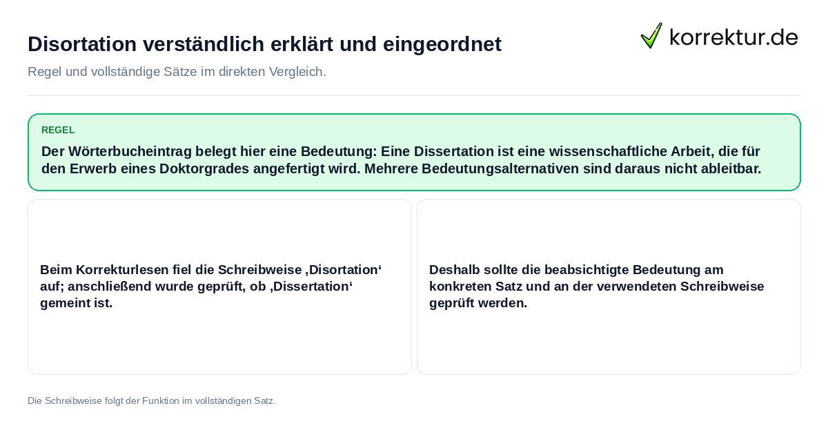 Konkrete Regel und vollständige Beispielsätze zu Disortation verständlich erklärt und eingeordnet