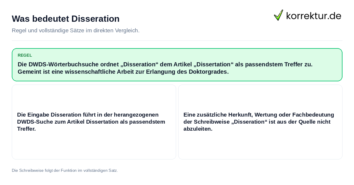 Konkrete Regel und vollständige Beispielsätze zu Was bedeutet Disseration
