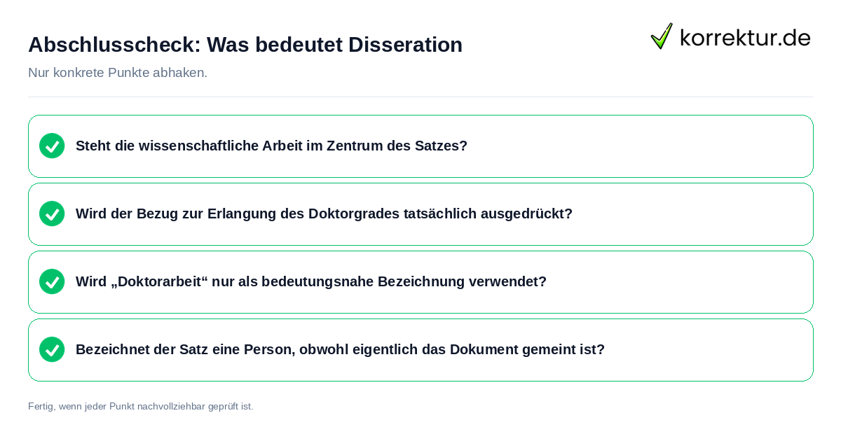 Konkreter Abschlusscheck zu Was bedeutet Disseration