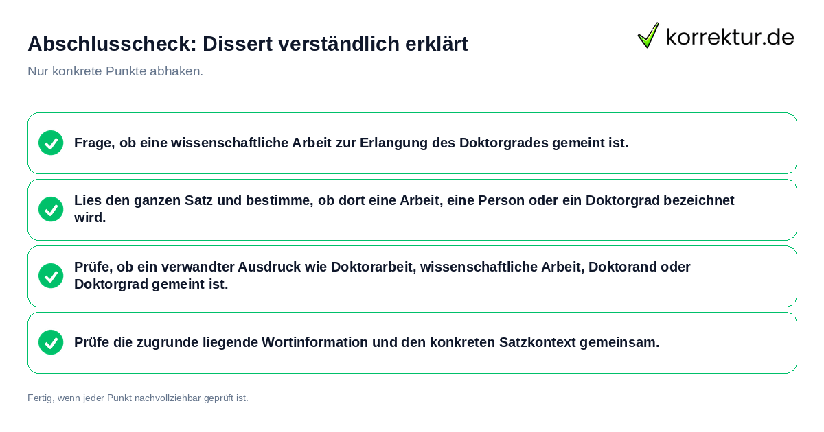 Konkreter Abschlusscheck zu Dissert verständlich erklärt