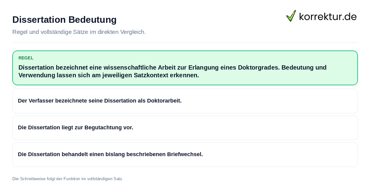 Dissertation Bedeutung Konkrete Regel und vollständige Beispielsätze zu Dissertation Bedeutung