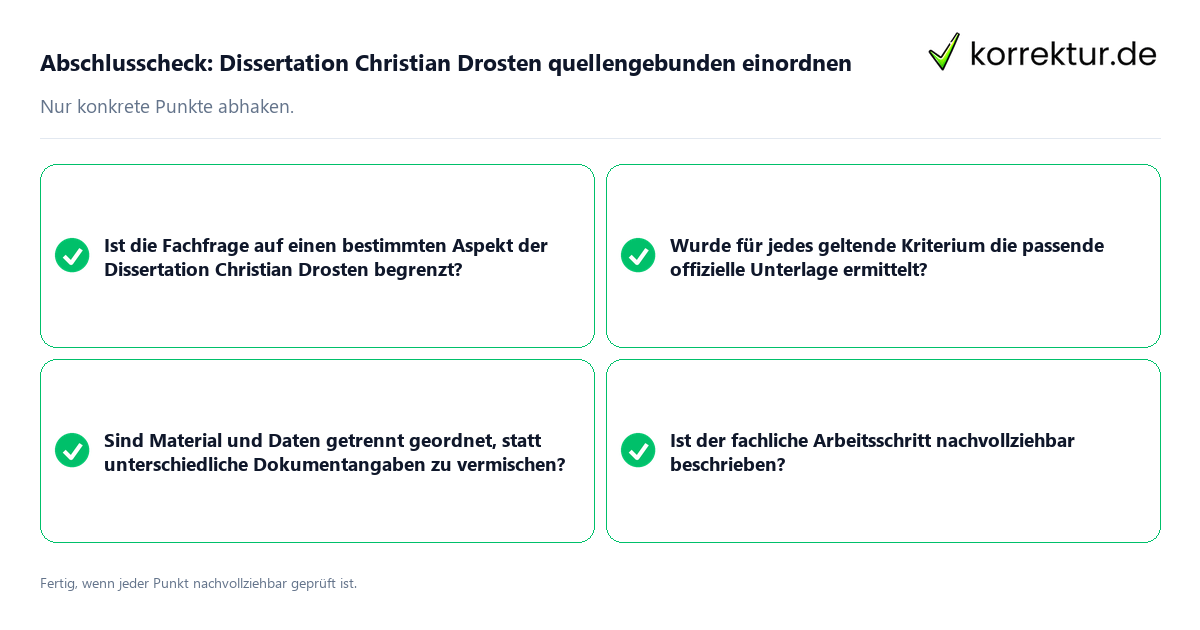 Konkreter Abschlusscheck zu Dissertation Christian Drosten quellengebunden einordnen