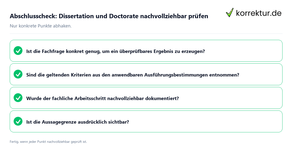 Konkreter Abschlusscheck zu Dissertation und Doctorate nachvollziehbar prüfen