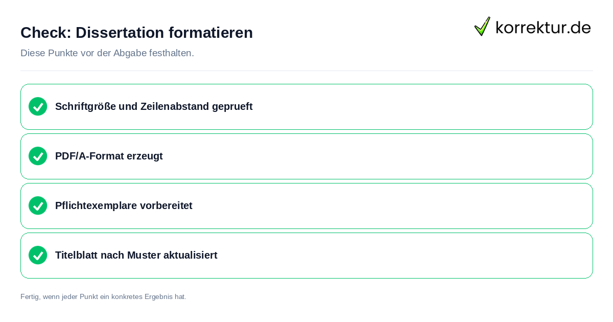 Dissertation formatieren: Prüfliste mit vier Punkten