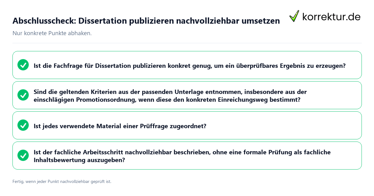 Konkreter Abschlusscheck zu Dissertation publizieren nachvollziehbar umsetzen