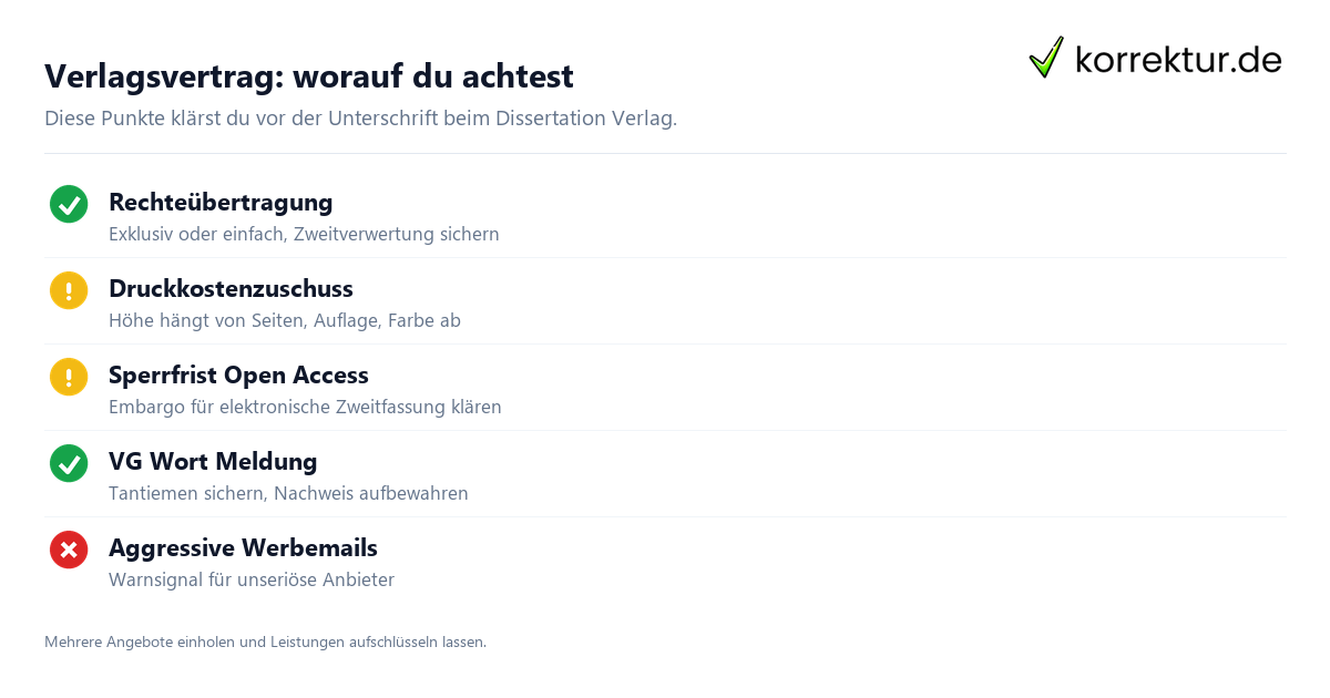 Verlagsvertrag: worauf du achtest Dissertation Verlag: Vertrag und Pflichten vor der Unterschrift prüfen