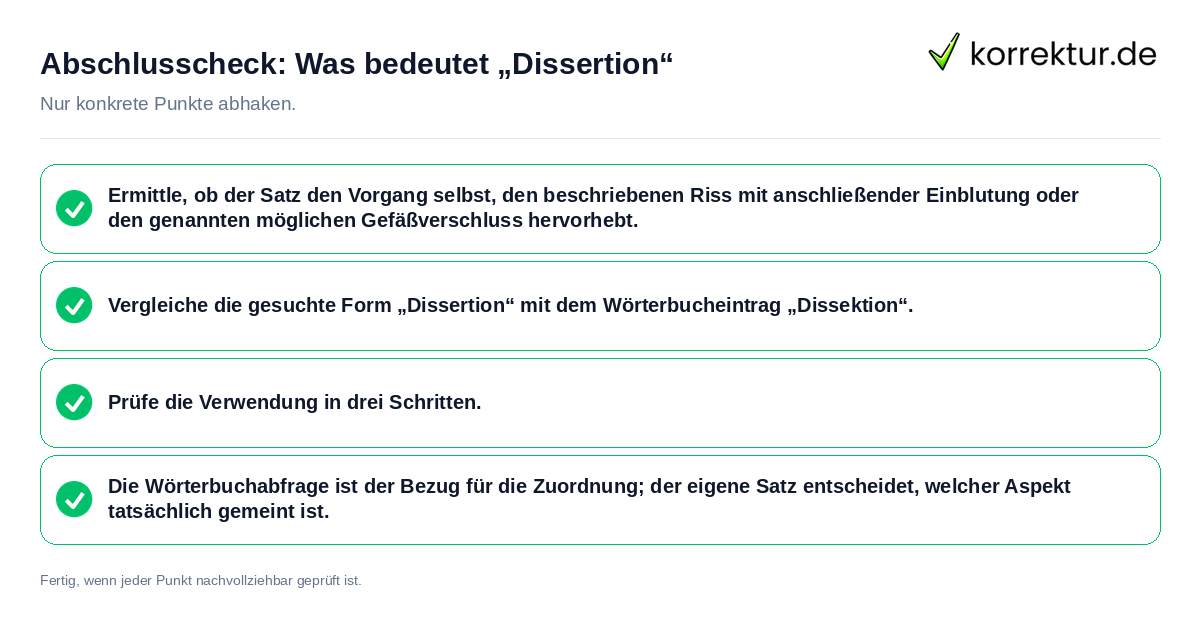 Konkreter Abschlusscheck zu Was bedeutet „Dissertion“