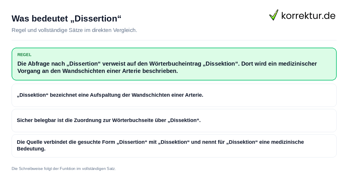 Konkrete Regel und vollständige Beispielsätze zu Was bedeutet „Dissertion“