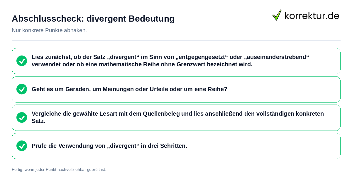 Konkreter Abschlusscheck zu divergent Bedeutung
