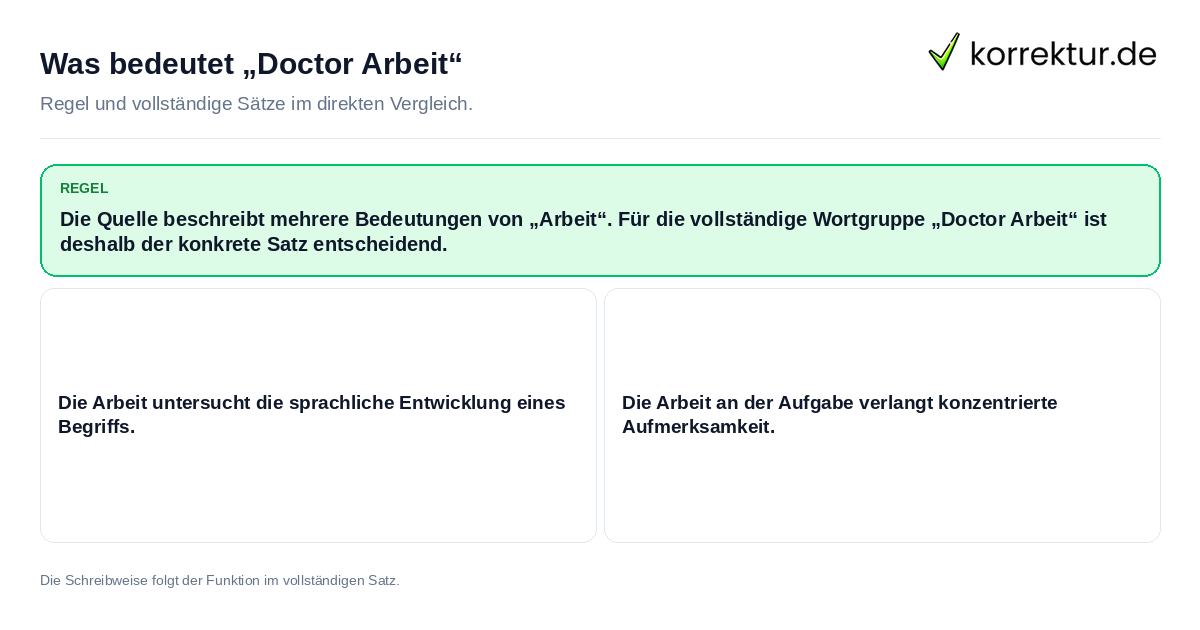 Konkrete Regel und vollständige Beispielsätze zu Was bedeutet „Doctor Arbeit“