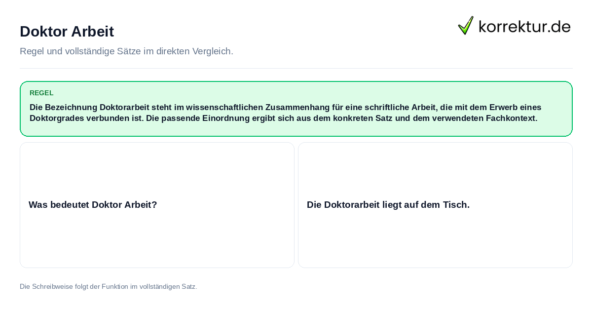 Konkrete Regel und vollständige Beispielsätze zu Doktor Arbeit