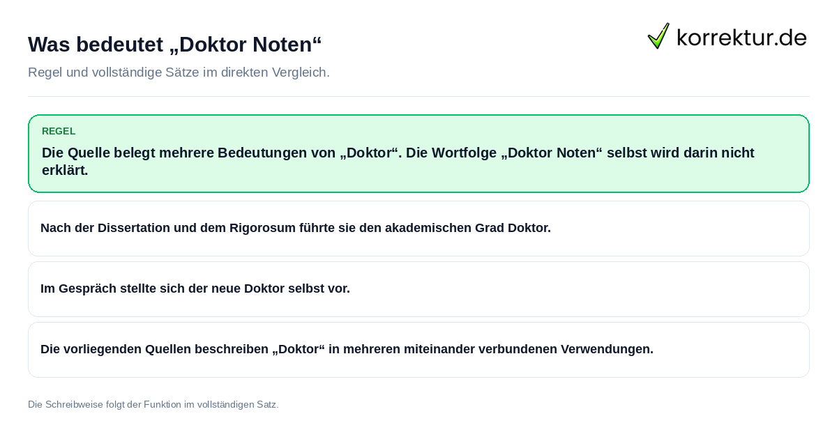 Konkrete Regel und vollständige Beispielsätze zu Was bedeutet „Doktor Noten“