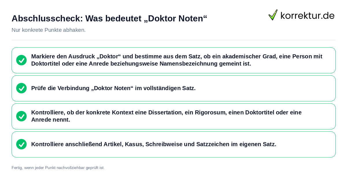 Konkreter Abschlusscheck zu Was bedeutet „Doktor Noten“