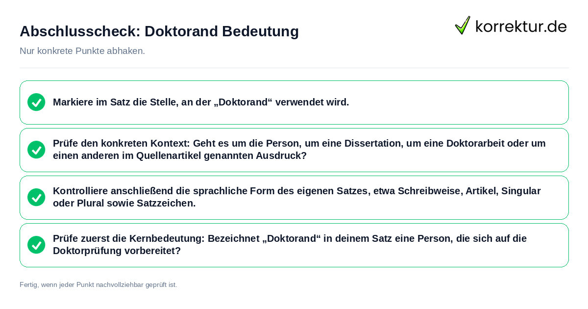 Konkreter Abschlusscheck zu Doktorand Bedeutung