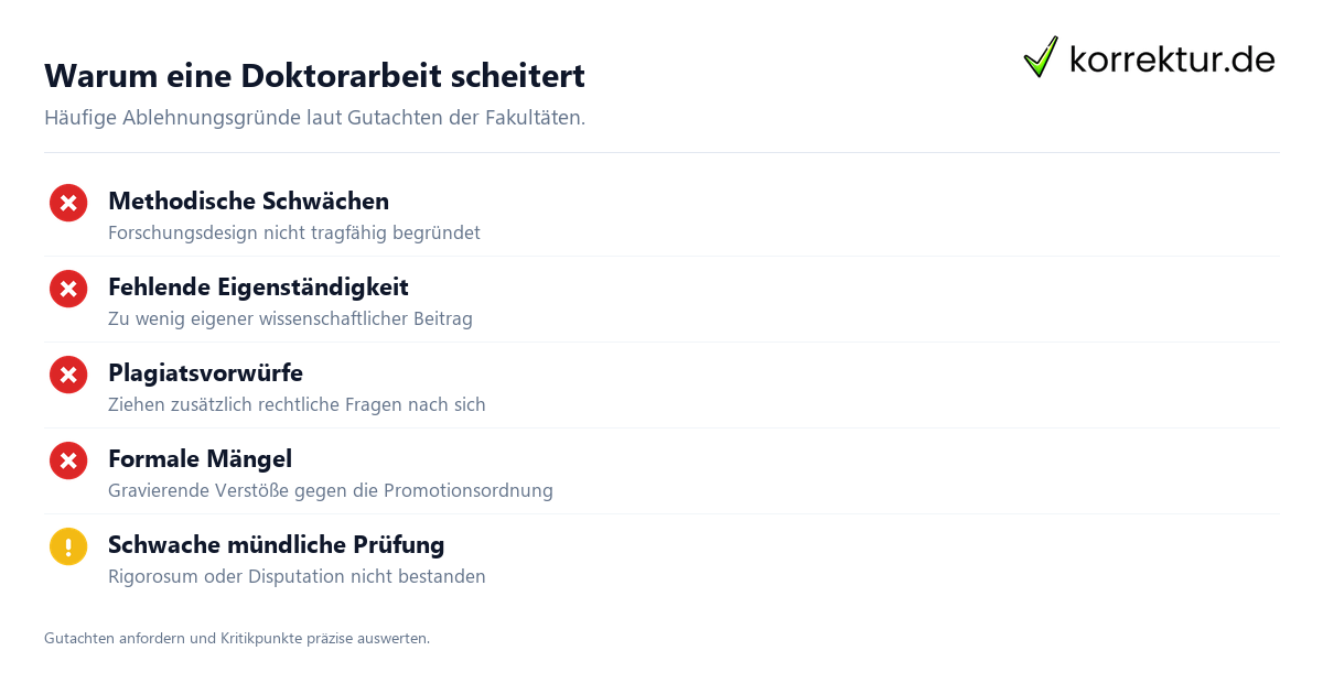 Doktorarbeit nicht bestanden: Gründe und typische Kritikpunkte im Gutachten